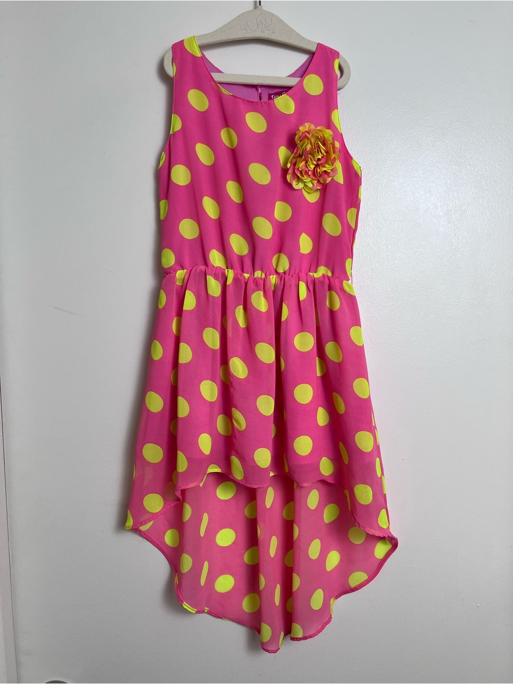 Tiny Girl Pink Neon Polka Dot High Low Dress 2T-3T 65cm Barbiecore Party